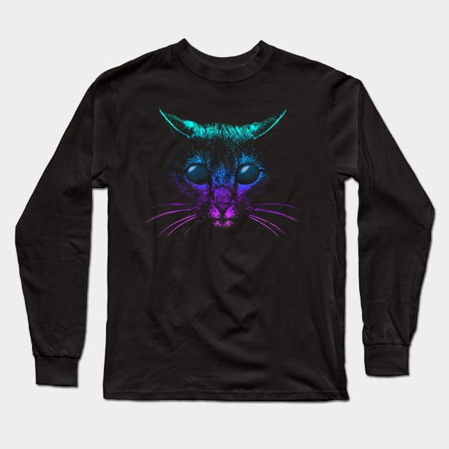 Blue Alien Cat Face Area 51 Long Sleeve T-Shirt by meownarchy